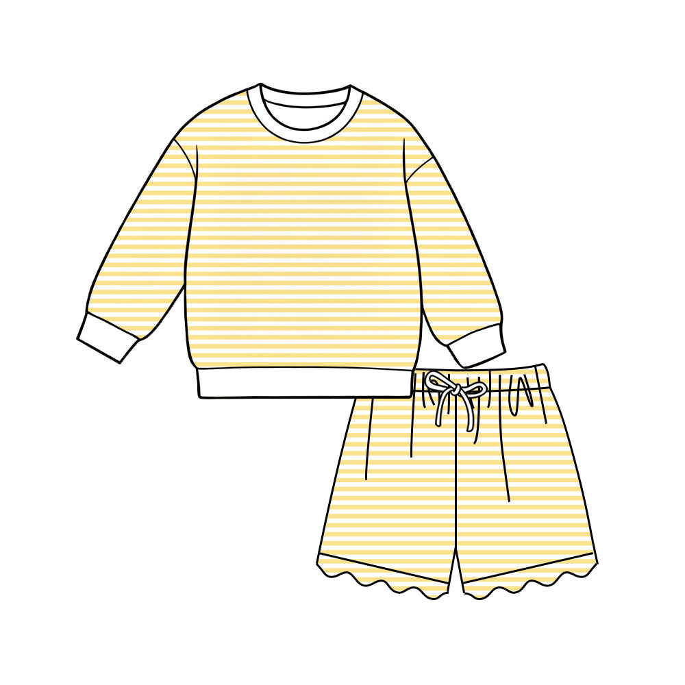 Adult Women yellow stripes yoga top matching shorts summer outfit preorder