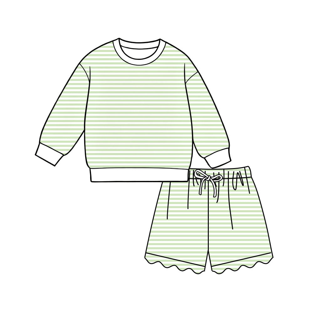 Adult Women green stripes yoga top matching shorts summer outfit preorder