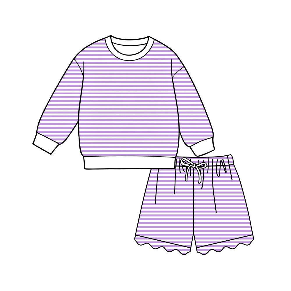Adult Women lavender stripes yoga top matching shorts summer outfit preorder