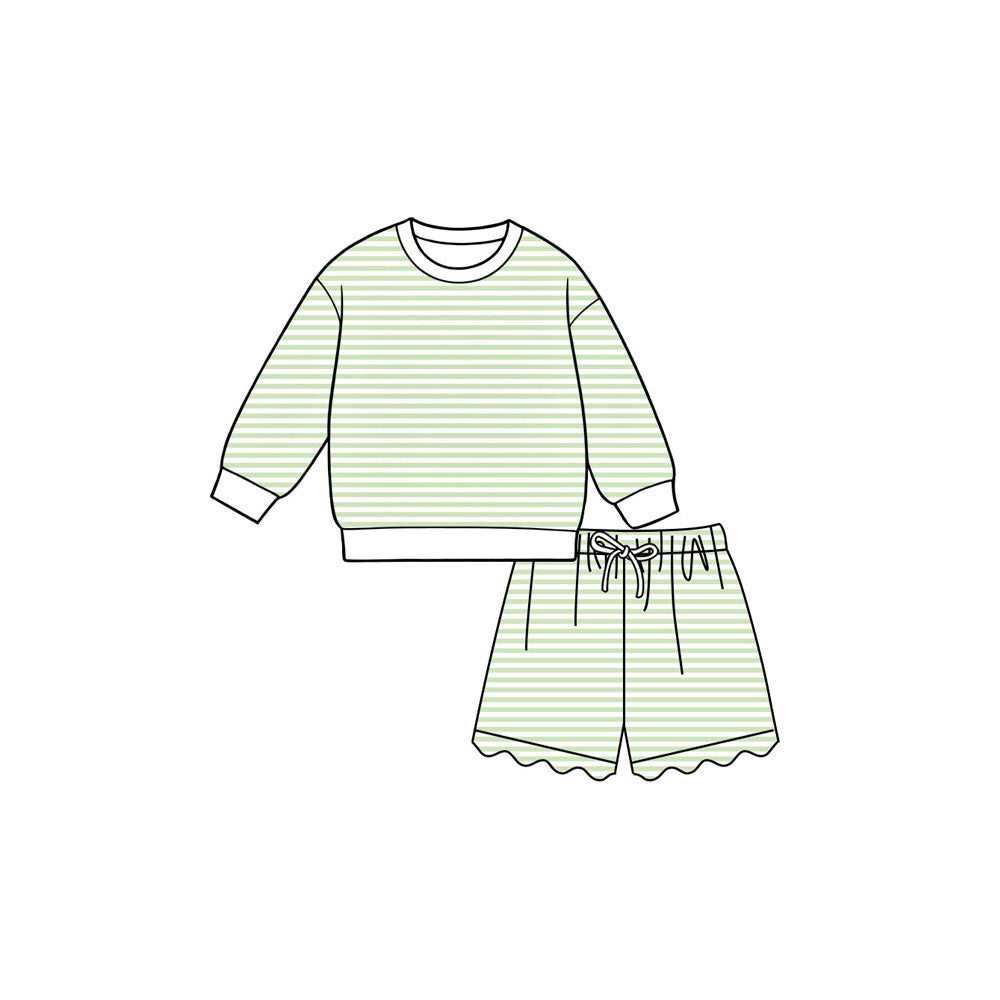 Lime green stripes long sleeve yoga pullover top matching shorts girls outfit preorder