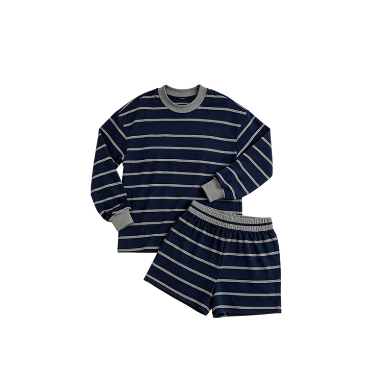 Navy stripes long sleeve yoga pullover top matching shorts girls outfit preorder