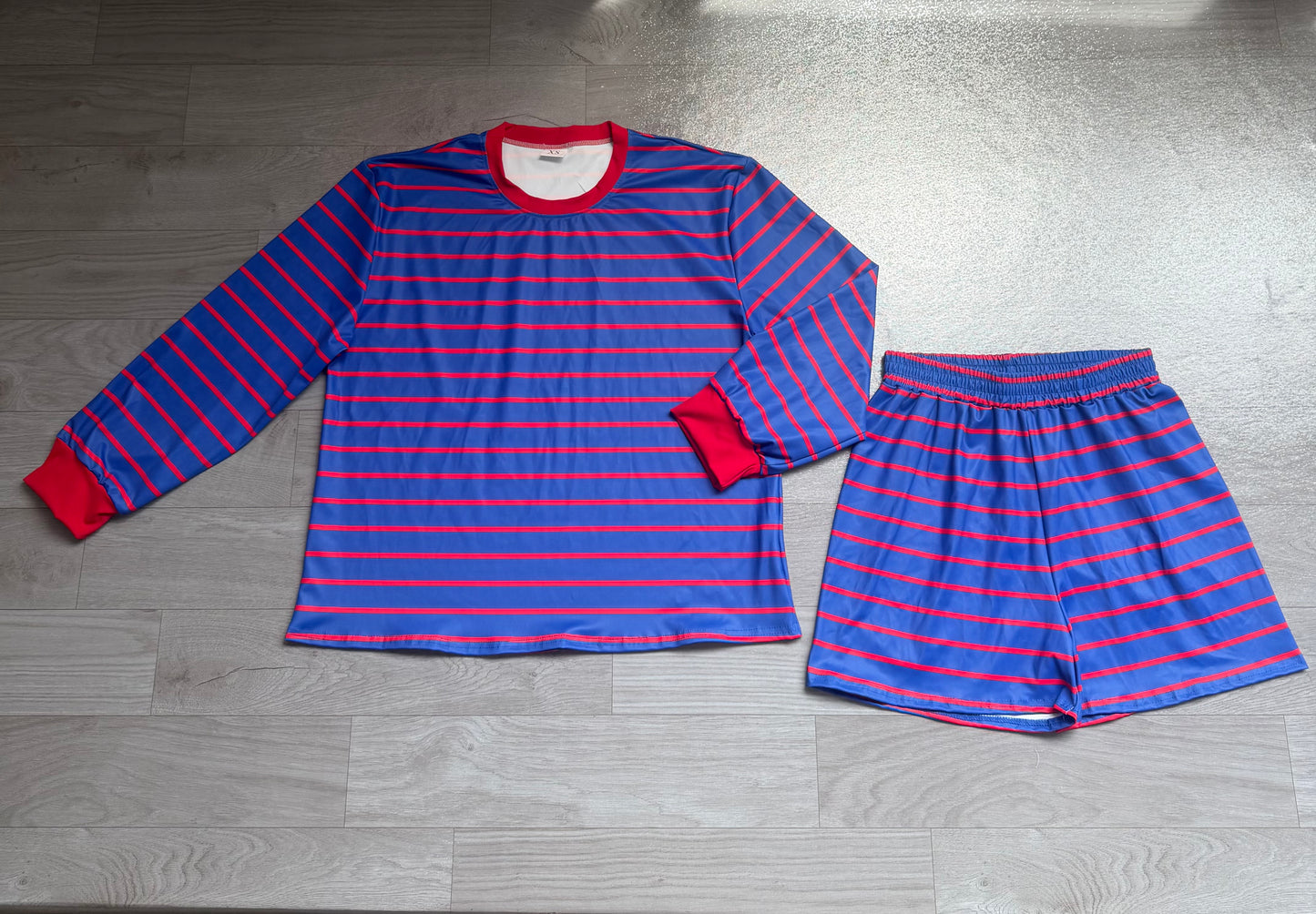 Adult Women royal blue stripes yoga top matching shorts summer outfit preorder