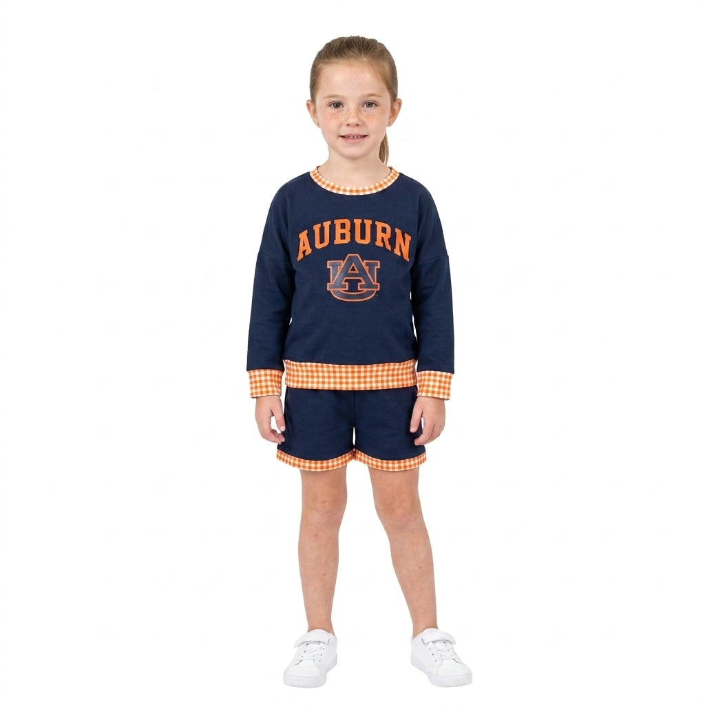 AUBURN long sleeve pullover vinyl top matching shorts girls outfit