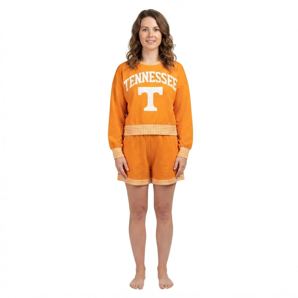 Adult Women tennessee long sleeve vinyl pullover matching shorts sports outfit