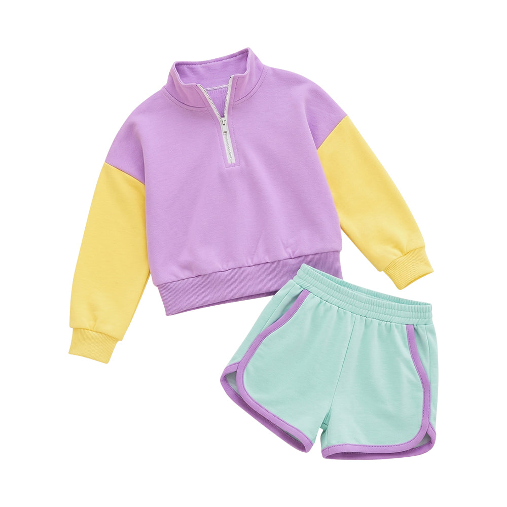 Long sleeve lavender long sleeve top matching shorts girls wholesale factory price outfit preorder