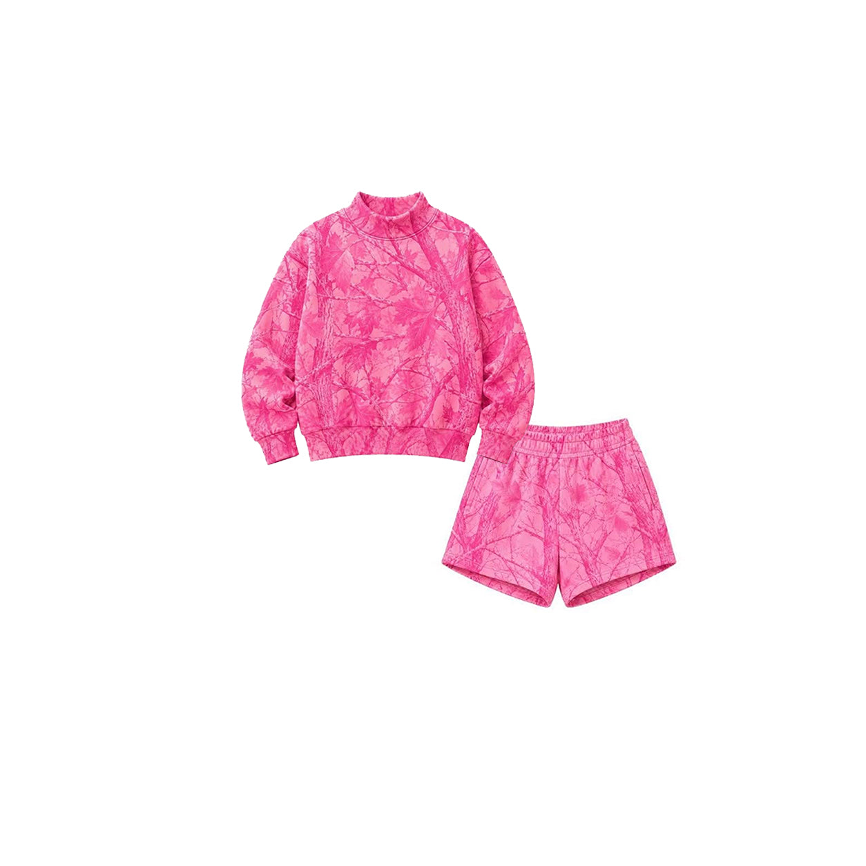 Pink leaves print long sleeve girls fall season outfit preorder