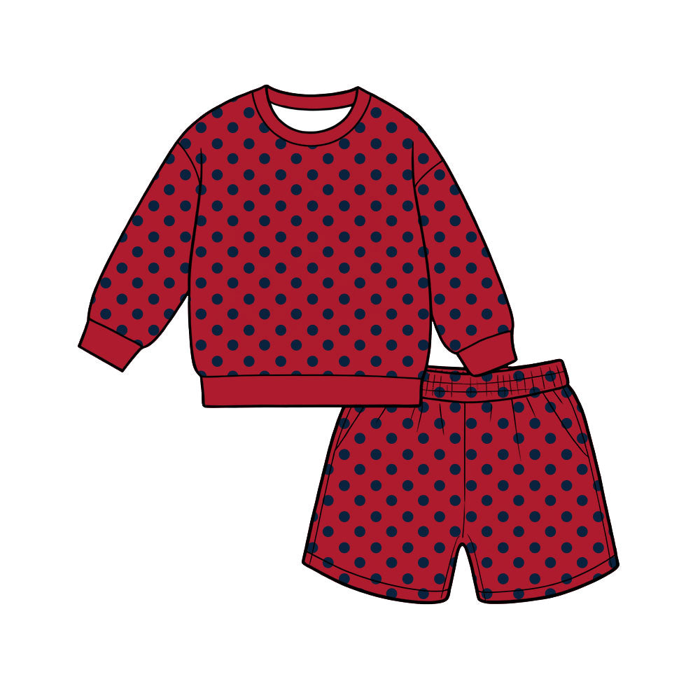 Adult Women red dots long sleeve top matching shorts outfit preorder