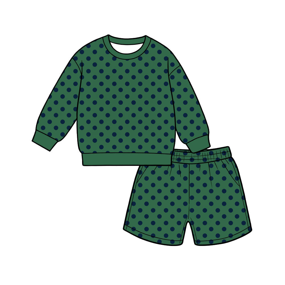 Black polka dots long sleeve girls fall season green outfit preorder