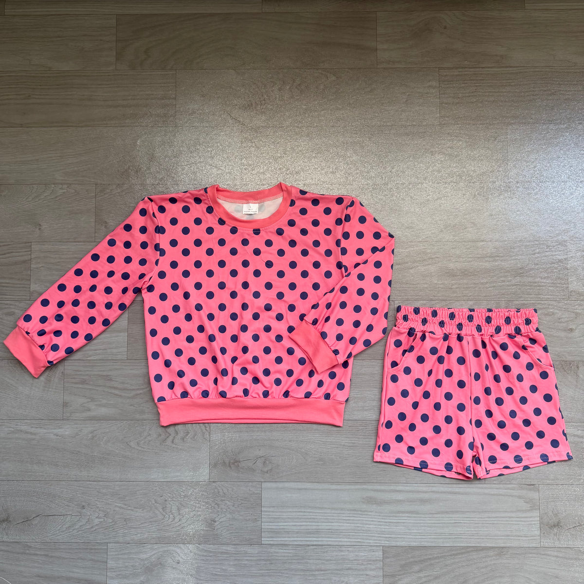 Black polka dots long sleeve girls fall season pink outfit preorder