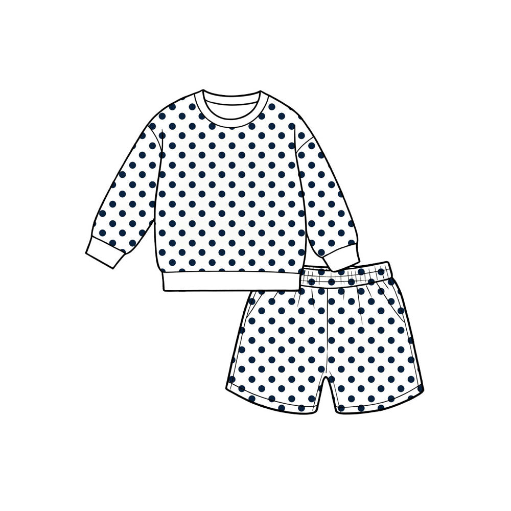 Black polka dots long sleeve girls fall season white outfit preorder