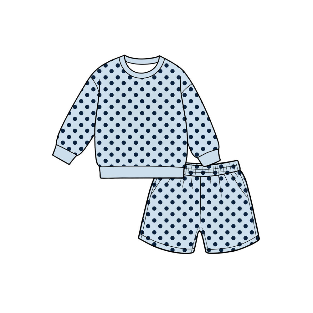 Black polka dots long sleeve girls fall season blue outfit preorder