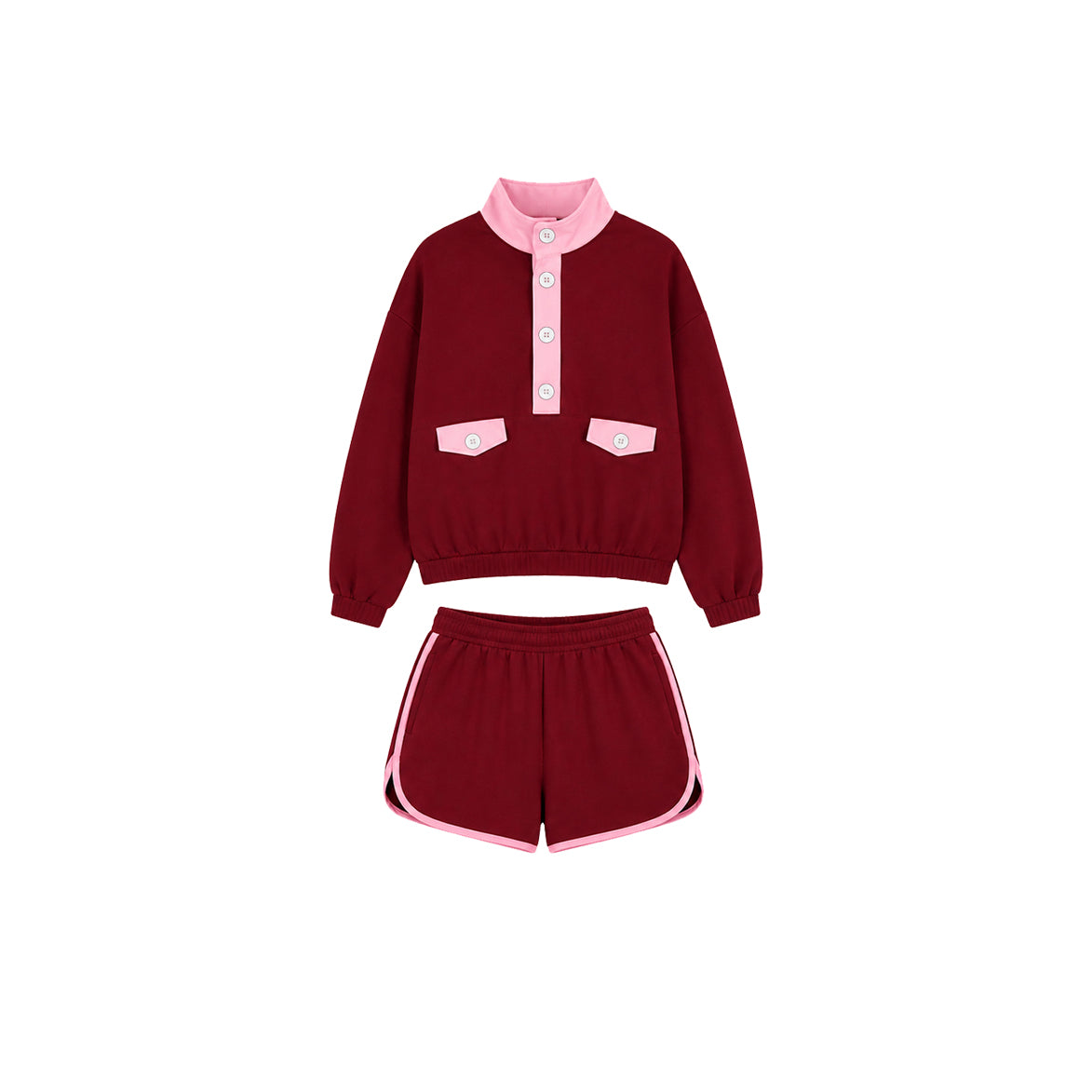 Maroon color long sleeve top matching shorts girls cotton outfit preorder