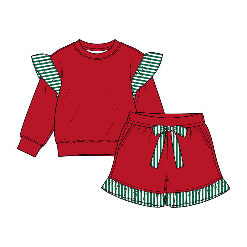 Red long sleeve top matching shorts girls outfit preorder