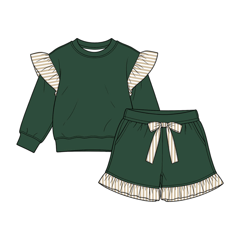 Green long sleeve top matching shorts girls outfit preorder