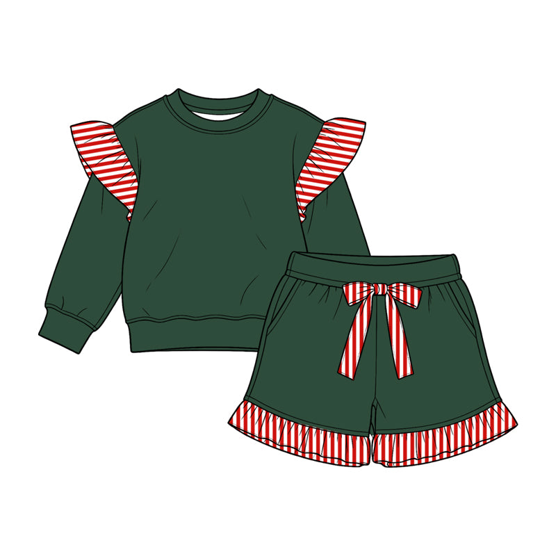Green long sleeve top matching shorts girls outfit preorder