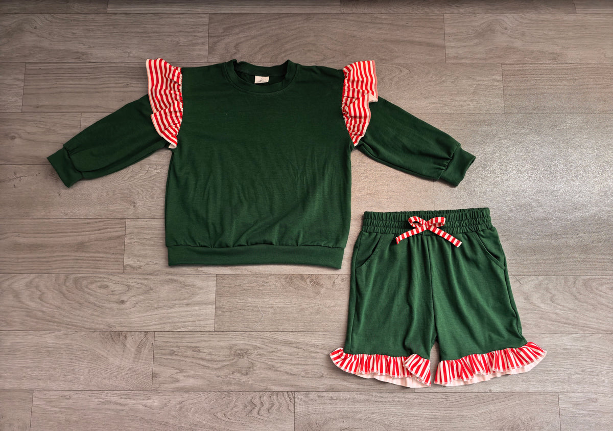 Green long sleeve top matching shorts girls outfit preorder