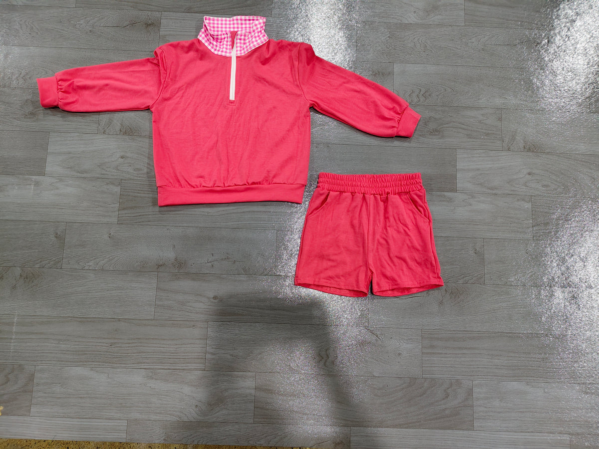 Long sleeve hot pink pullover top matching shorts girls clothes preorder