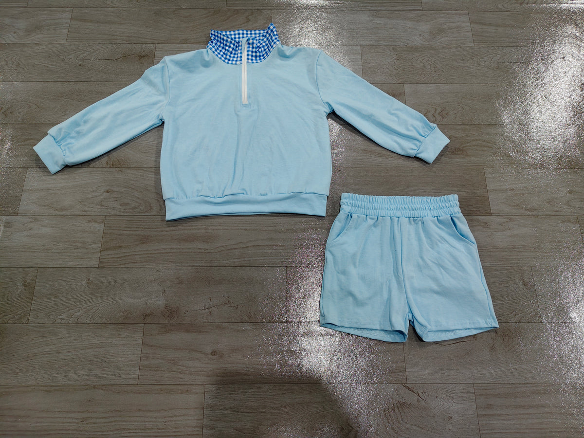 Long sleeve blue pullover top matching shorts girls clothes preorder