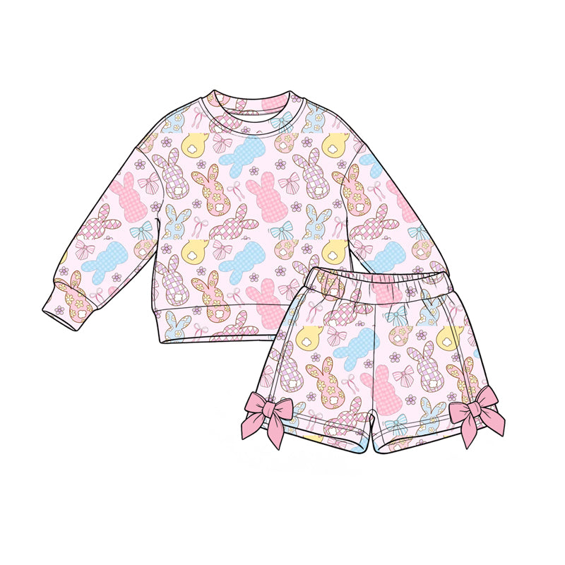 Long sleeve easter bunny pullover top matching shorts girls clothes preorder