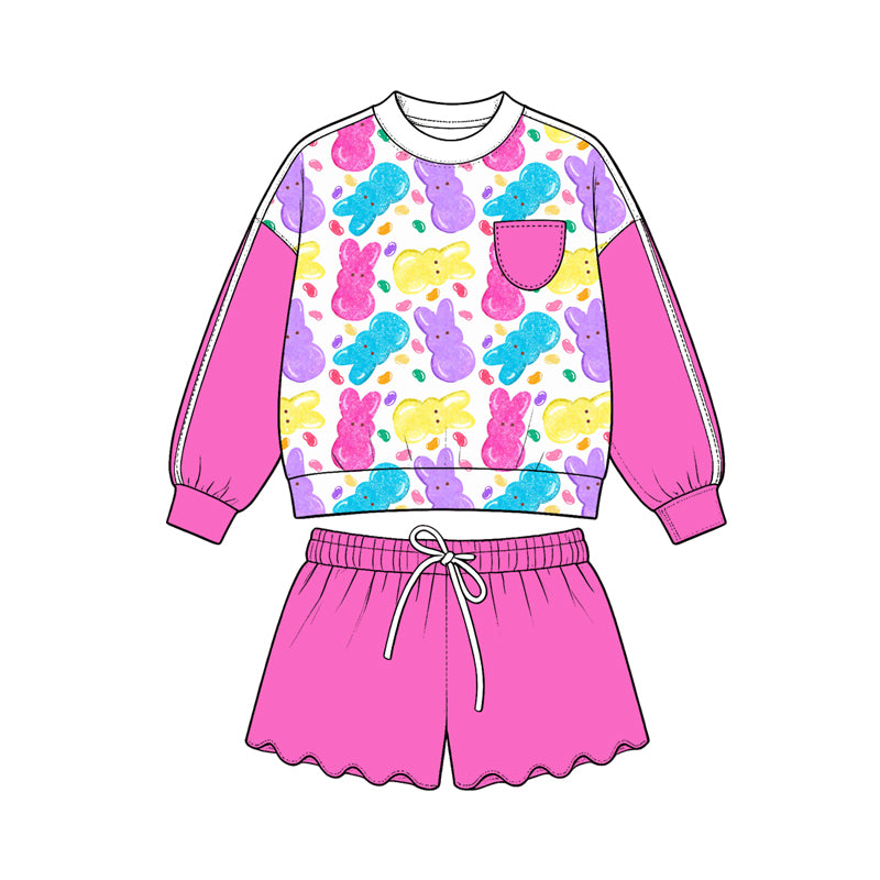 Easter bunny long sleeve top matching shorts girls outfit preorder