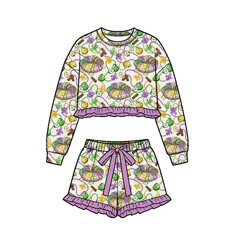 Mardi Gras long sleeve top matching shorts girls outfit preorder