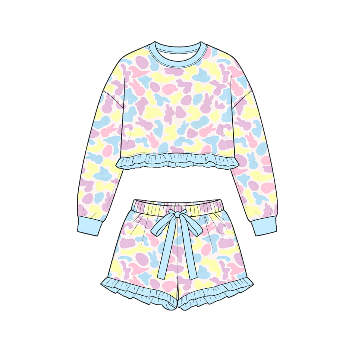 Easter bunny long sleeve top matching shorts girls outfit preorder