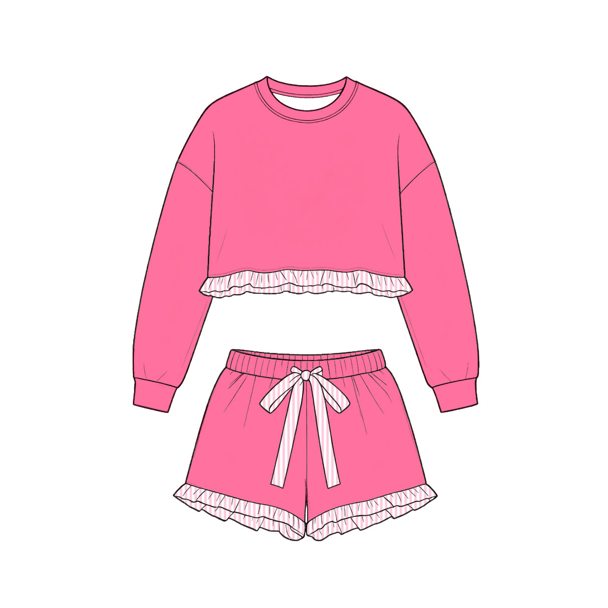 Long sleeve pink cotton top matching shorts girls cotton clothes preorder