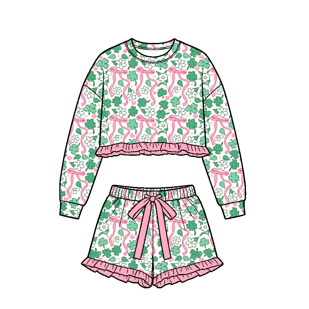 Saint Patrick's Day long sleeve top matching shorts girls outfit preorder