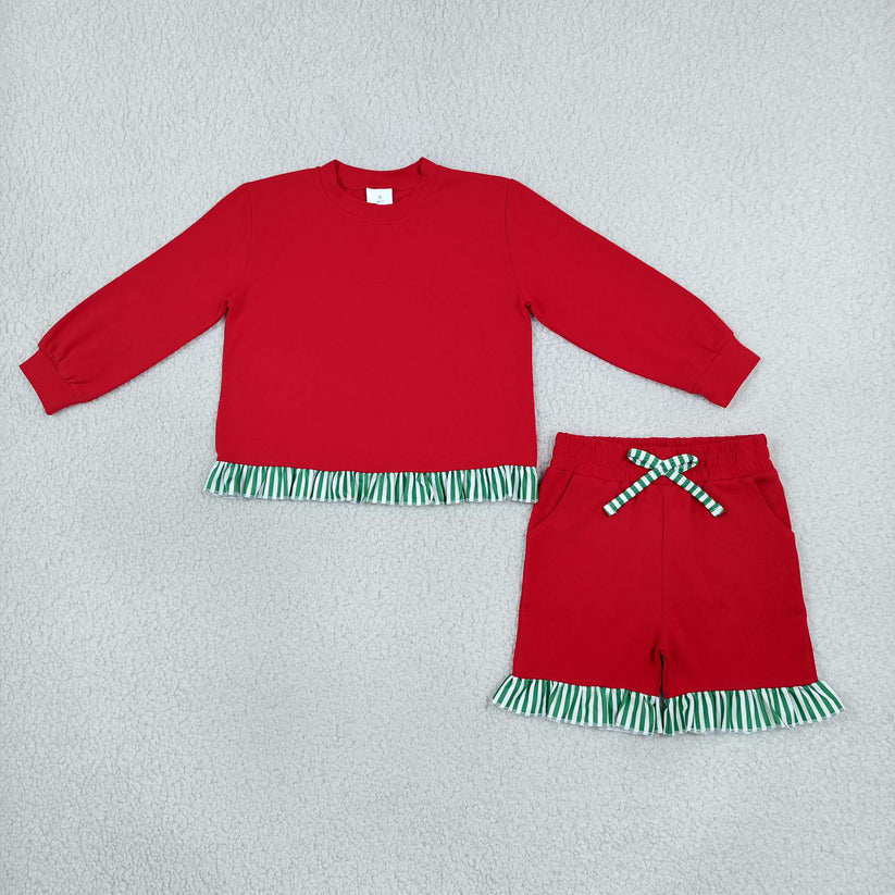 Red color long sleeve top matching pants girls spring fall outfit