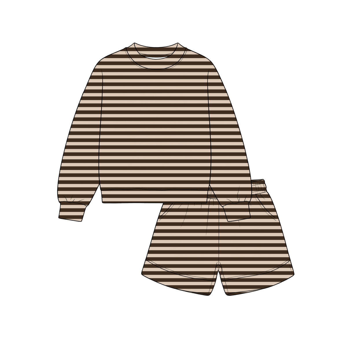 Yellow brown stripes girl long sleeve outfit preorder