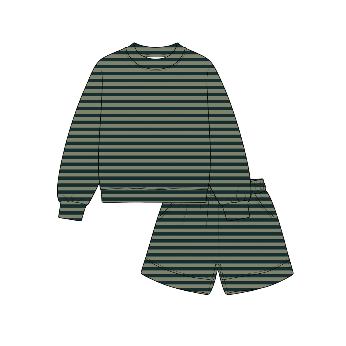 Green stripes girl long sleeve outfit preorder