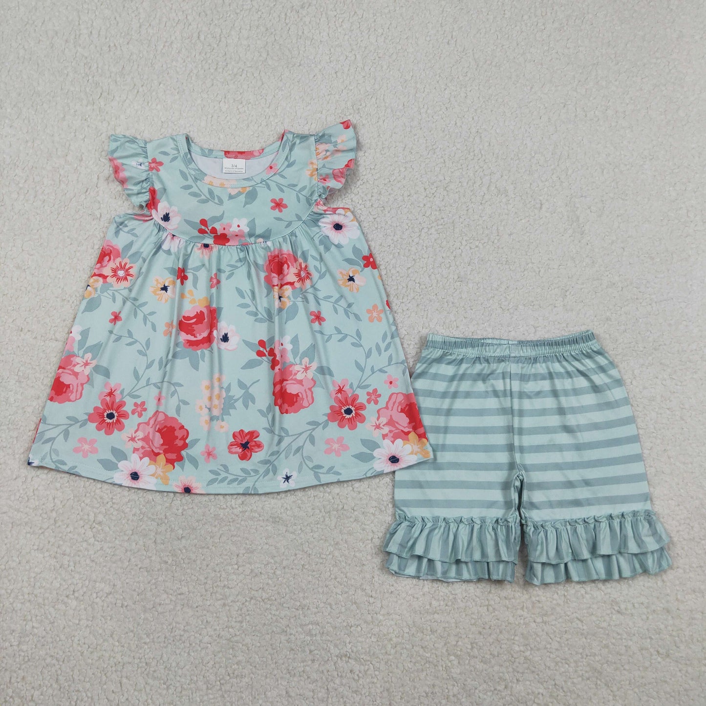 Flowers shirt matching shorts girls summer outfit