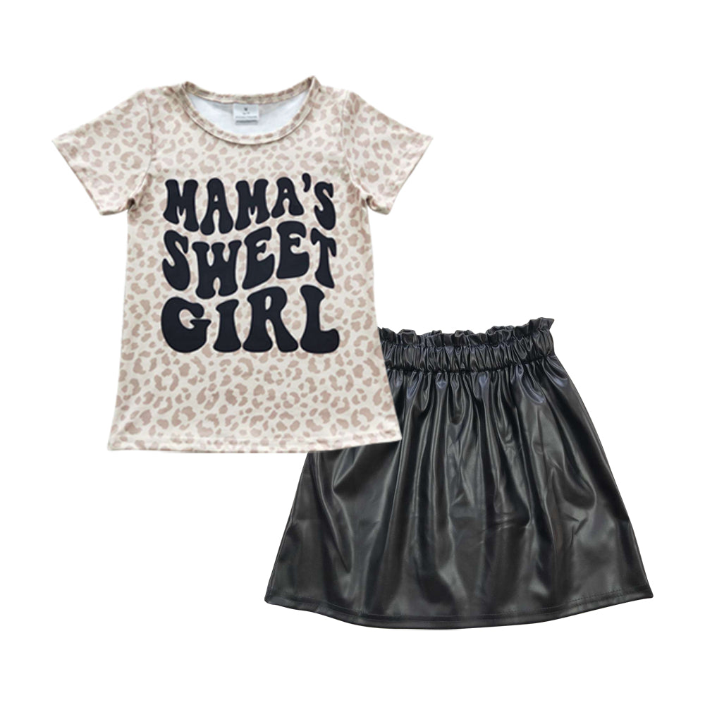 Wholesale price Mama sweet girl top p-leather skirt outfit