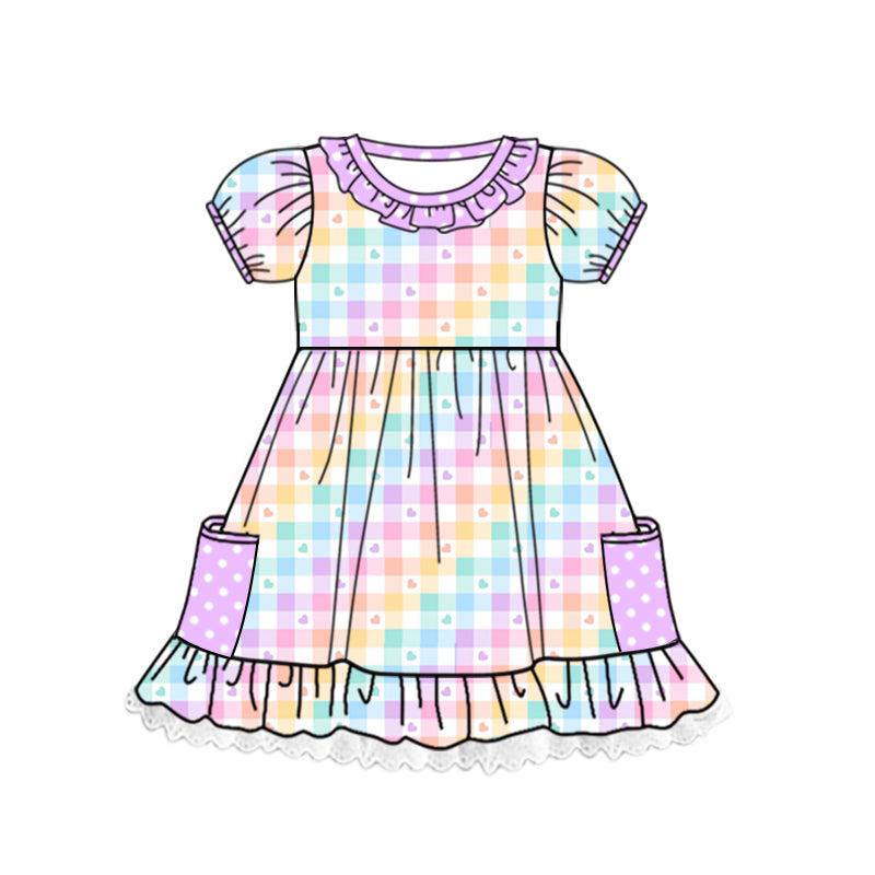baby girls heart print plaid Valentines day dress preorder