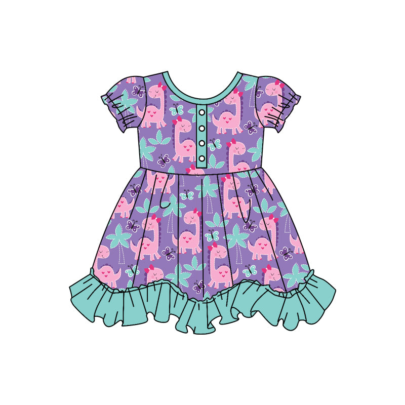 baby girls pink dinosaur ruffle dress preorder