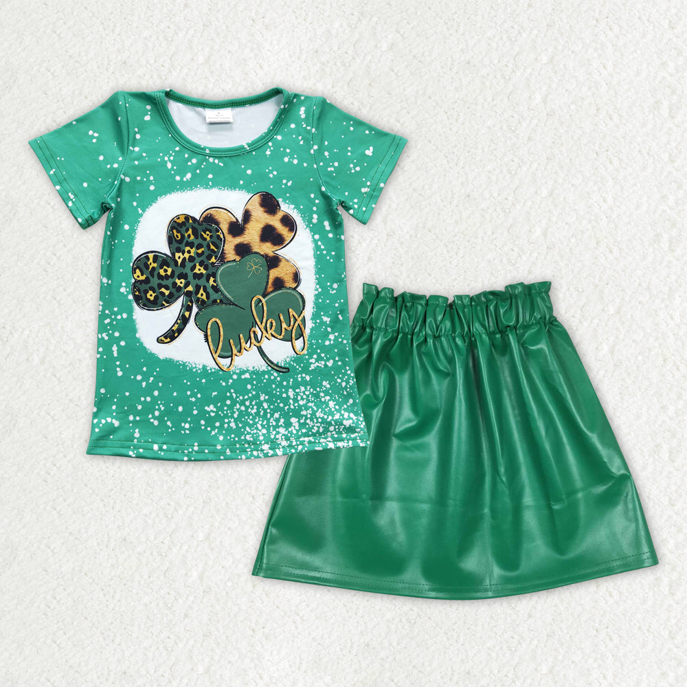 Saint Patrick's Day shirt pu leather skirt outfit