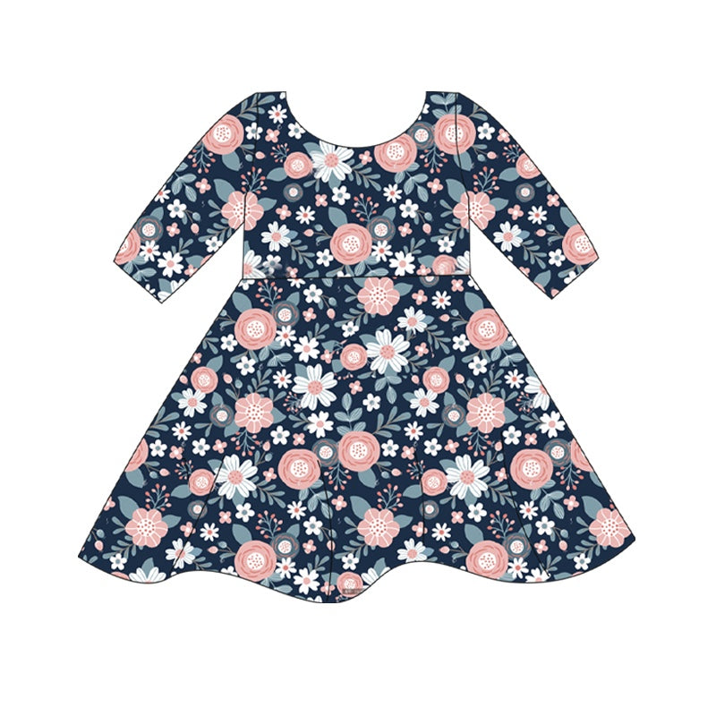 blue floral wholesale girls boutique dress preorder