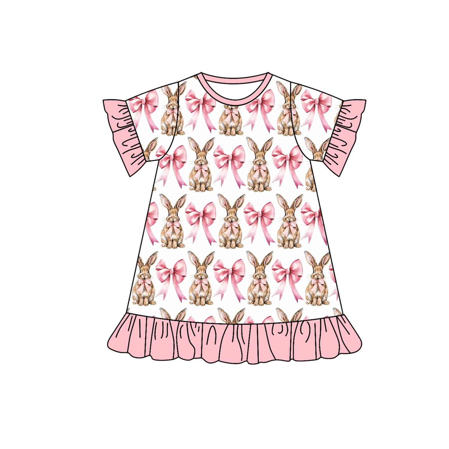Girls Easter bunny bunny pink bow short sleeve dress preorder