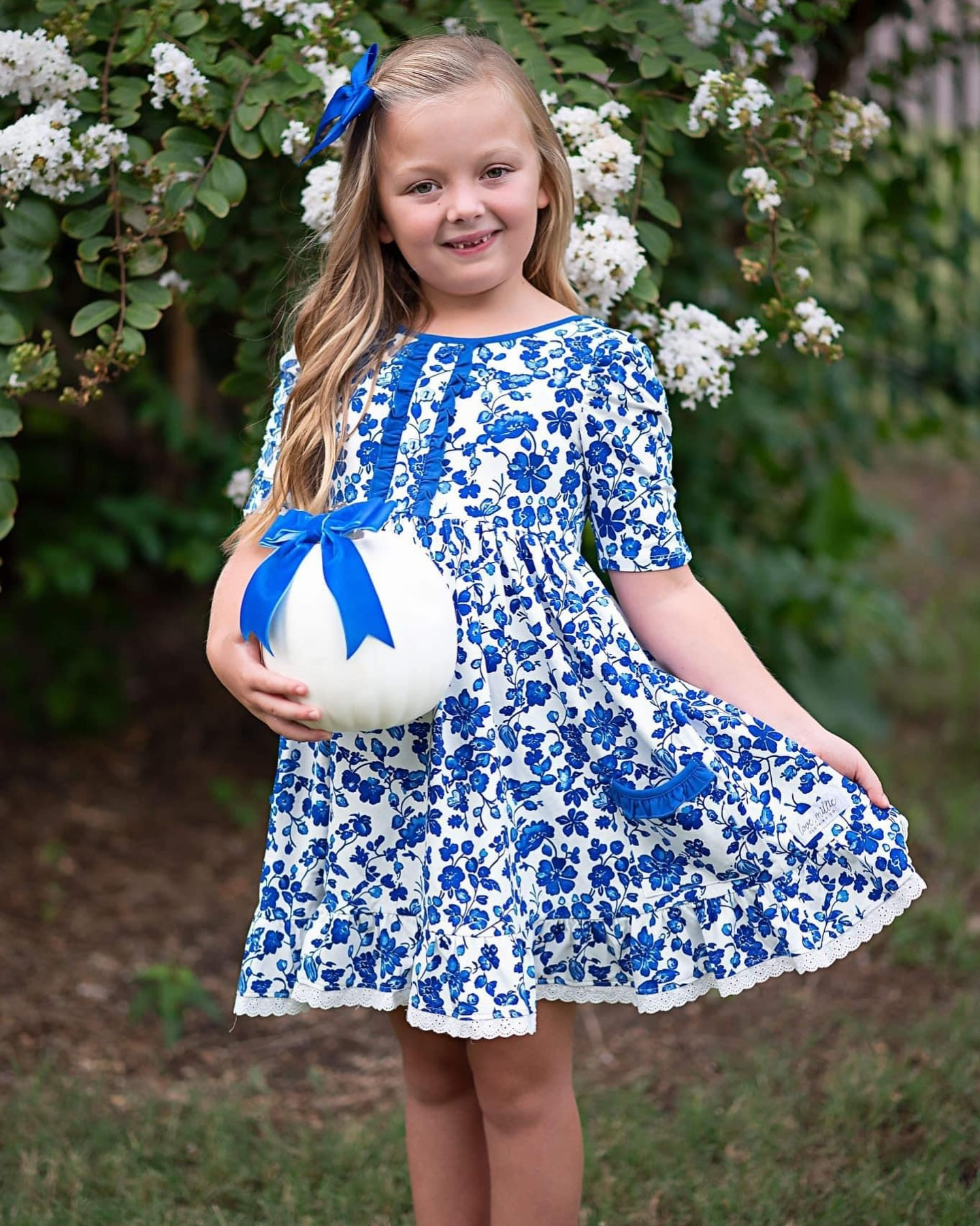 Blue flower print short sleeve dress preorder