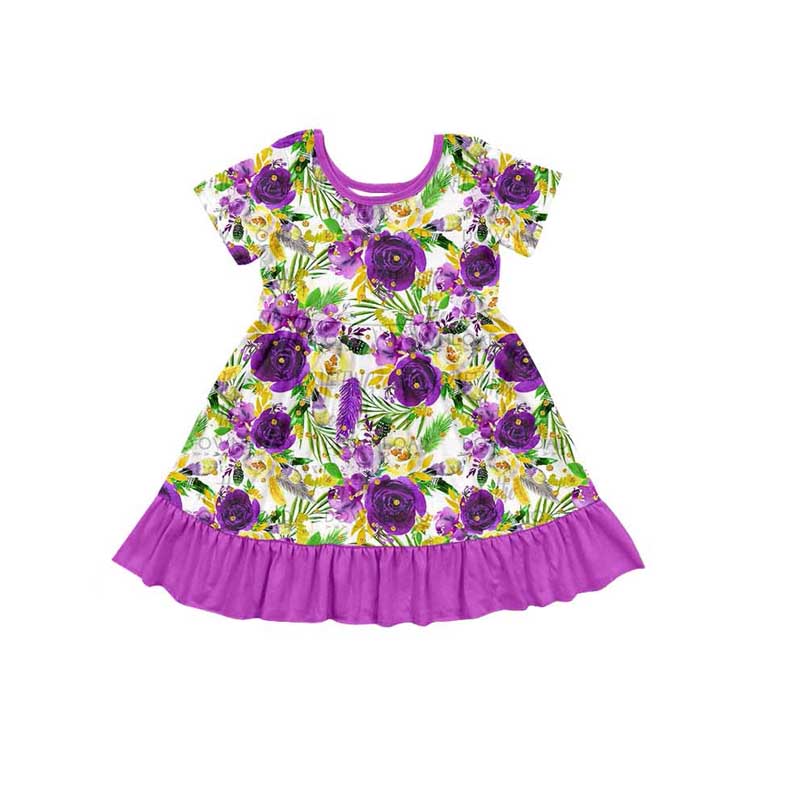 Infant baby girls purple floral short sleeve dress preorder