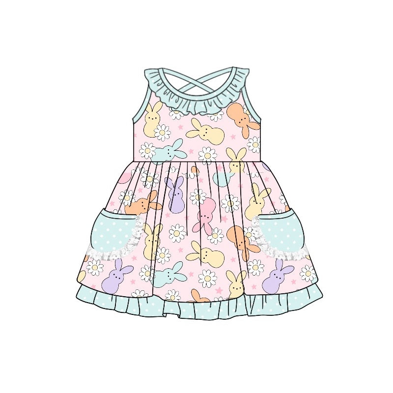 Easter bunny floral baby girls pocket dress preorder