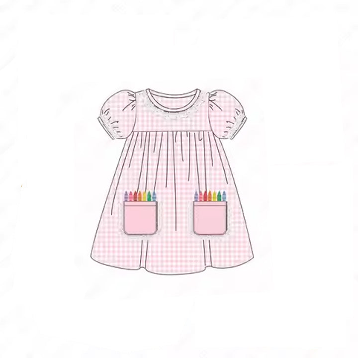 Toddle baby girl pink plaid back to school pencil dress preorder
