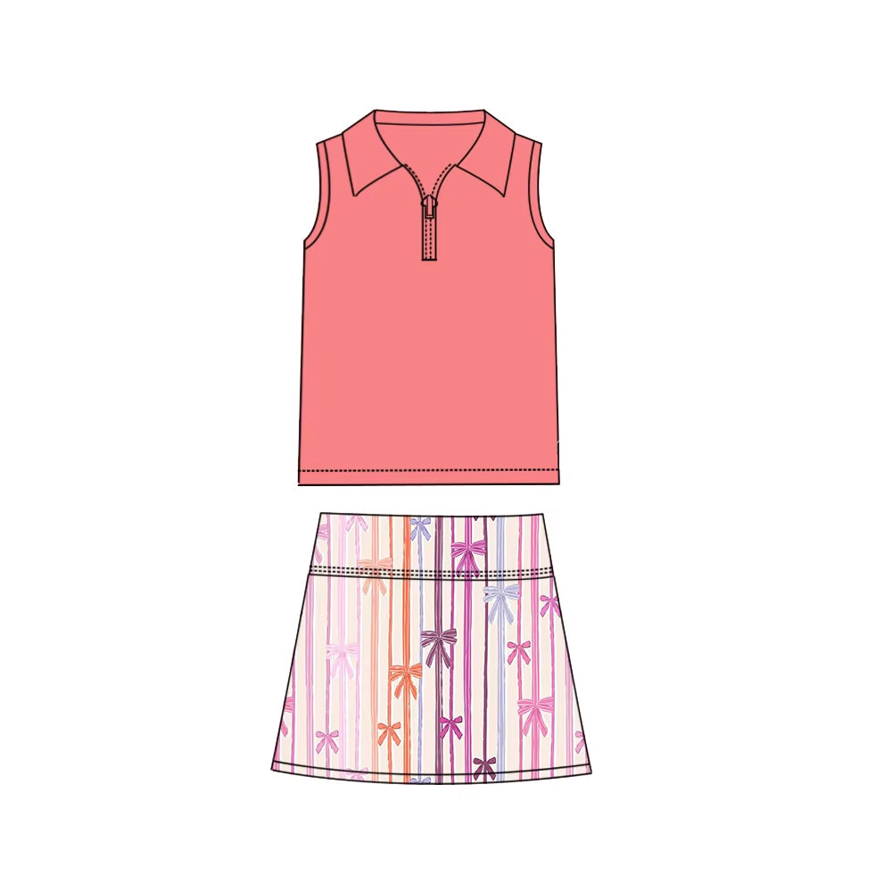 Toddle baby girl coral top matching bow skirt outfit preorder