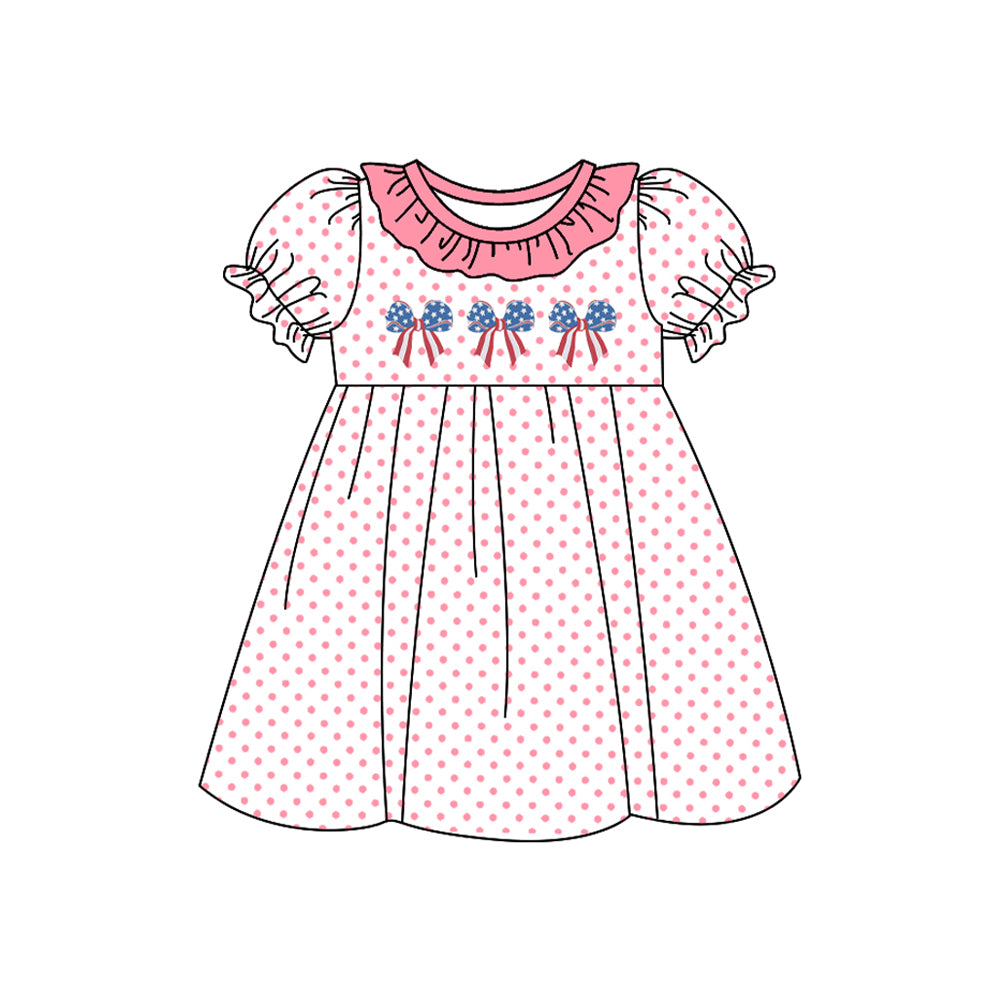 Baby girl July 4th red blue bow design dress preorder