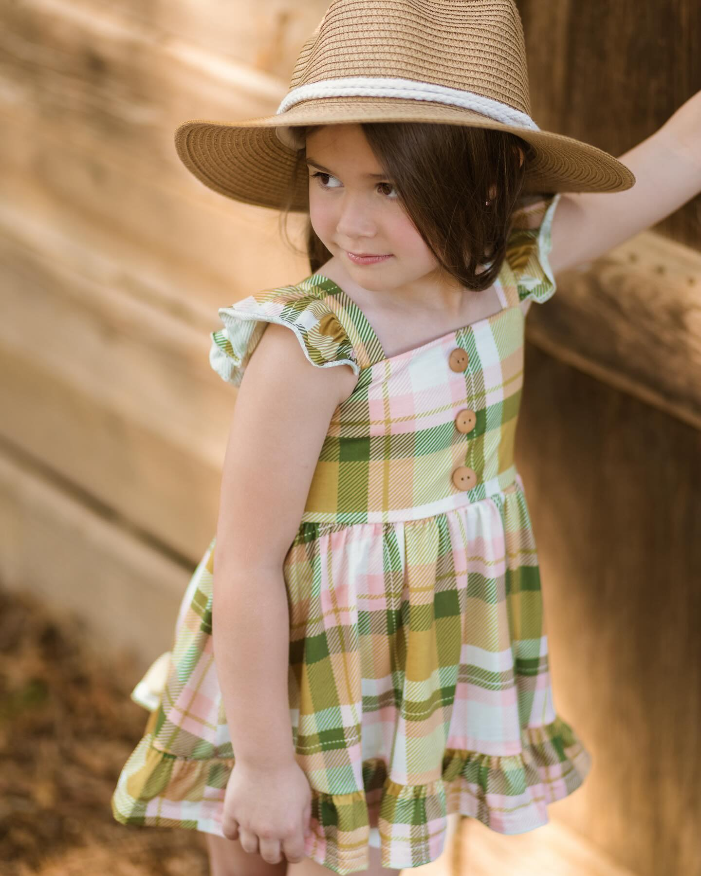Toddle baby girls green pink plaid summer dress preorder