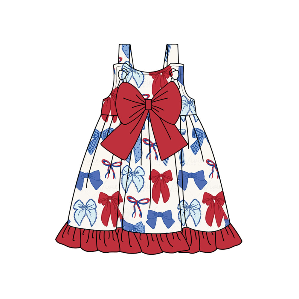 Baby girls July 4th pink red bow dress preorder