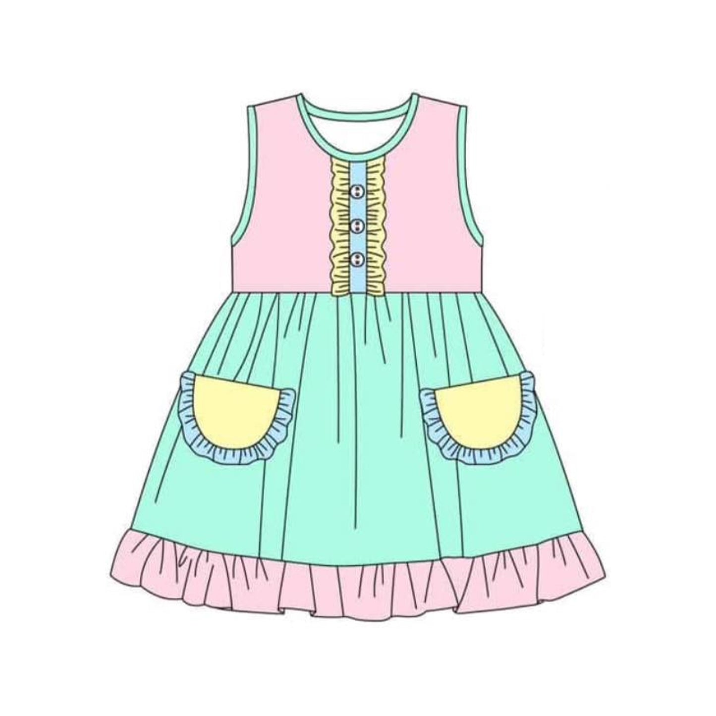 Toddle baby girls pink yellow color summer dress preorder