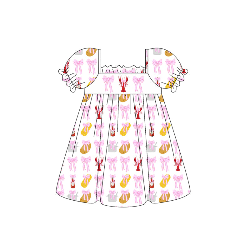 Toddle baby girl pink bow crawfish summer dress preorder