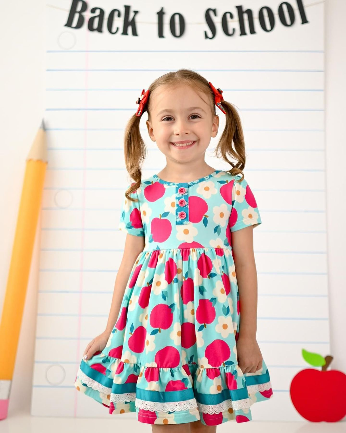 Toddle baby girl back to school apple summer dress preorder