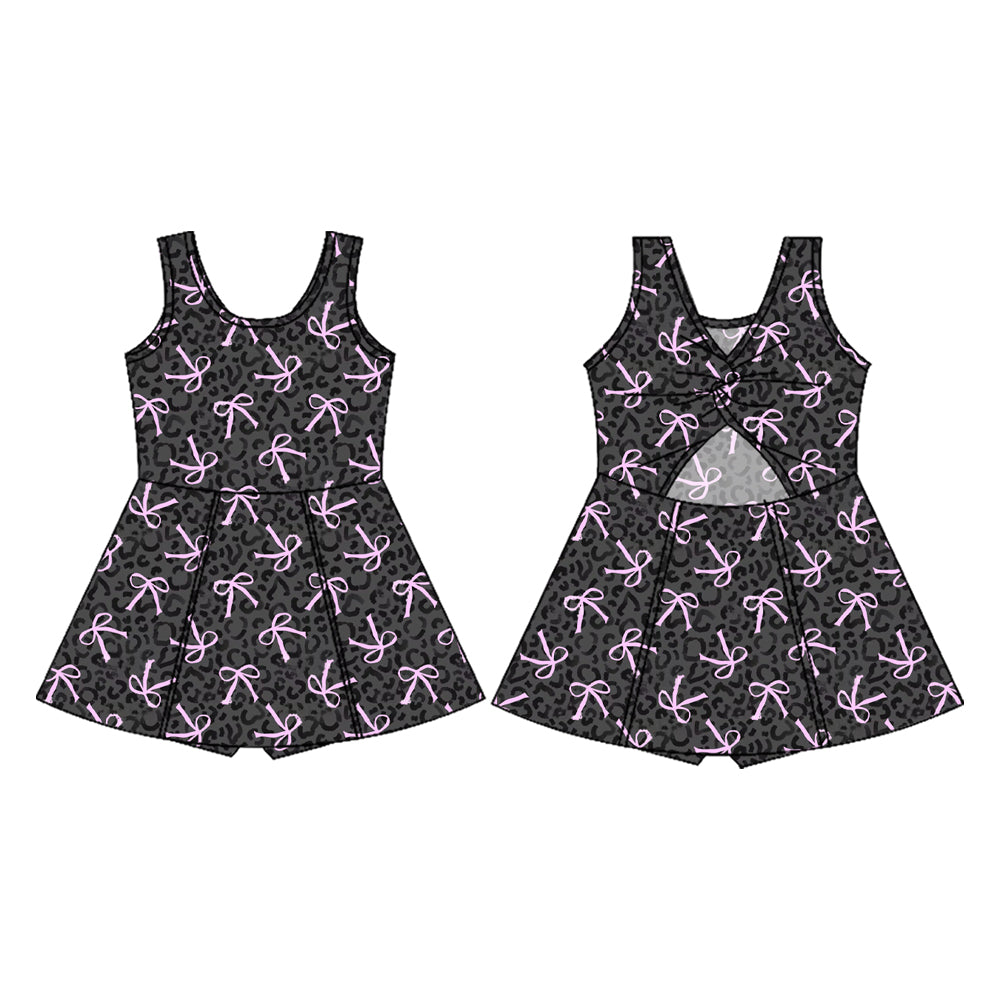 Adult women active wear pink bow cheetah dress with shorts preorder